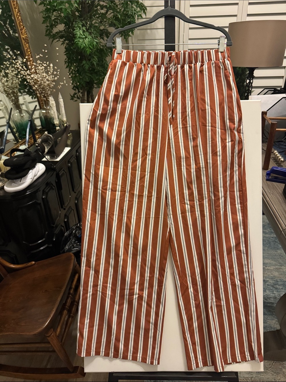 Women’s Rust Striped Casual Pants - Unbranded